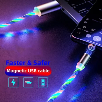 2m Magnetice Telefon de Încărcare USB de Tip C Cablu Flux Luminos Iluminare Date de Sârmă Pentru Huawei Samsung iPhone Încărcător Micro LED Kable