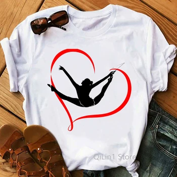Gimnastica/Patinaj/Dance Art Print T-Shirt Femei Vintage Alb Tricou Fete T-Shirt Clasa Haine De Vară Top Personalizat