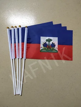 KAFNIK,5pcs 14 * 21cm Haiti pavilion Banner Mână fluturând Steagul Național de Mână Steagul, Transport Gratuit