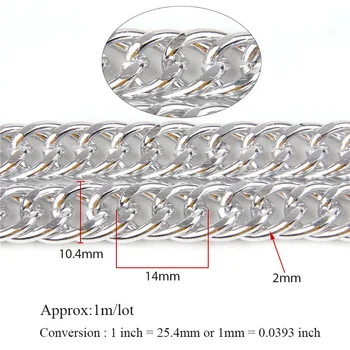 Aluminiu 2x10.4x14mm Metal Colier de Argint Lanțuri de Bordură Vrac se Potrivi Bratari Constatările Dublu Deschis Link-ul Lanț Pentru Bijuterii DIY Face