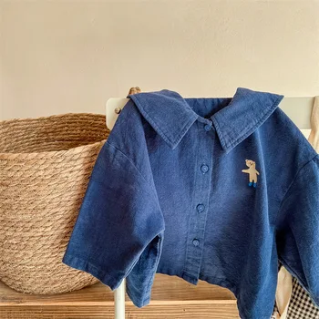 2022 Primavara pentru Copii Îmbrăcăminte Casual cu maneca Lunga-Cardigan Shirt Toddler Fete Drăguț Urs Model de Imprimare Jacheta Haina 1-6Y