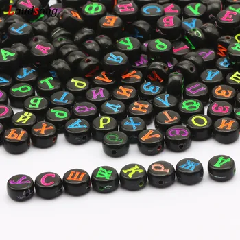 Negru Amestecat Rusia Scrisoare Margele Acrilice 7mm Rotunde Plate Alfabetul Margele Pentru Bijuterii Handmade, Diy Brățară Colier