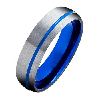6mm din otel inoxidabil inel albastru arc groove periat inel doamnelor inel moda bijuterii accesorii creative