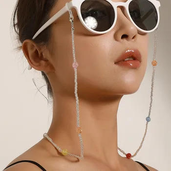 Culoarea bomboane Rotund cu Margele ochelari de Soare Lanțuri Femei Ochelari Masca Lanyard-uri Lanț Titular Curea de Gât Transparente, Accesorii Ochelari
