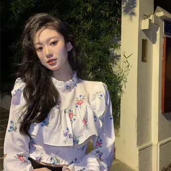 Imprimare Alb O-Neck Bluza Femei Office Lady Camasa Cu Maneca Lunga De Toamna Bluze Femei Haine Coreeană Femei Camasi Femei