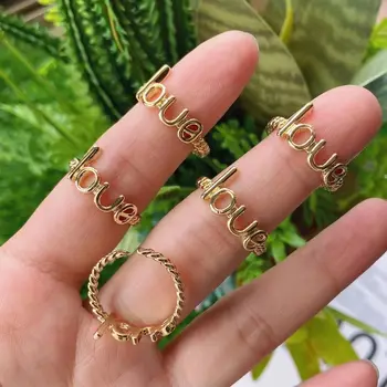 10buc Moda aur placat cu alamă simplă scrisoare de dragoste de design de bijuterii de Nunta Ziua de nastere pentru Femei inele Cadouri