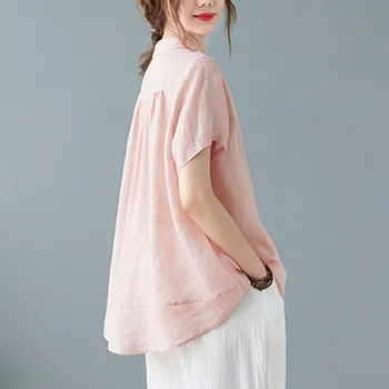 Femei Lenjerie De Pat Din Bumbac Tricouri Casual New Sosire 2021 Vară Simplu Stil Vintage Culoare Solidă Vrac Femei Maneci Scurte Topuri B1015
