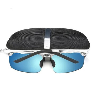 Moda barbati sport ochelari de soare polarizat din aluminiu, cadru din aliaj de magneziu în aer liber ochelari de soare de conducere semi cadru metalic pentru bărbați ochelari de cal