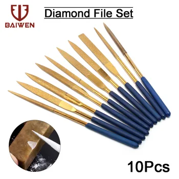 BAIWEN 10buc Fișierele Mini Titan Strat de Diamant Ac Plat Set de Fișiere de Metal de Lucru Instrumente de Ambarcațiuni 5x180mm Grit 120-150