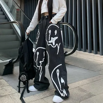 ZWTY Moda de Primăvară Ins Strada Hip-hop-ul de Imprimare se Spele Blugi Largi Casual Denim Pantaloni Largi Picior Valul Femeie 2021 Noi