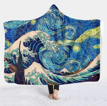 Japoneze Picturi Celebre Marele Val Patura cu Gluga Pătură 3D completă de imprimare Portabil Pătură Adulți bărbați femei Pătură stil-8 1