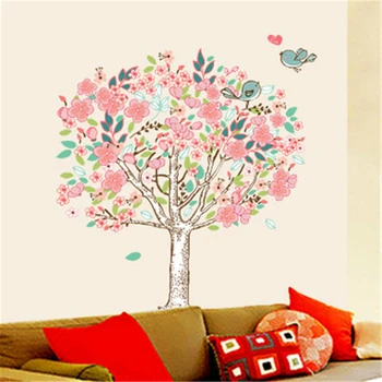 Flori Infloreste Copac Păsări Autocolante De Perete Pentru Camera De Zi Dormitor Decorare Diy Pastorală Perete De Artă Murală Din Pvc Postere Acasă Decalcomanii 2