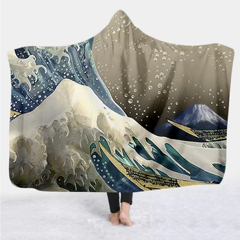 Japoneze Picturi Celebre Marele Val Patura cu Gluga Pătură 3D completă de imprimare Portabil Pătură Adulți bărbați femei Pătură stil-8 3