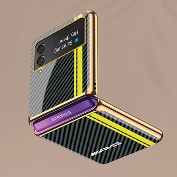 Z Flip 3 Funda Caz pentru Samsung Galaxy Z Flip 3 Z 3 Ori Fibra de Despicare Model de Placare Sticla Coque Telefon Acoperi Caz 4
