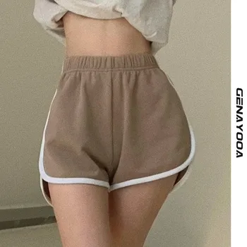 Genayooa Vara Femei Pantaloni Casual Pierde Rula Pantaloni Scurți De Înaltă Talie Pantaloni Scurți Bază Solidă Pantaloni Scurți Din Bumbac Stil Coreean Scurt Sexy Femeie 4