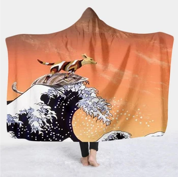 Japoneze Picturi Celebre Marele Val Patura cu Gluga Pătură 3D completă de imprimare Portabil Pătură Adulți bărbați femei Pătură stil-8 4