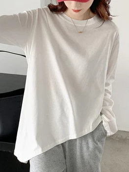Coreea de Tricou de Bumbac Femei Alb-Negru cu Dungi T-shirt anomalie Topuri Casual 2021 Moda Toamna O de Gât Maneca Lunga Pulover de Primavara 4