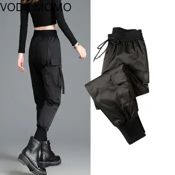 Femei Pantaloni Negri Pocket Jogger Elastic Talie Înaltă Streetwear Harajuku gros de iarna Punk Femei Pantaloni Pantaloni Harem 5