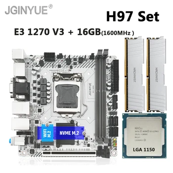 JGINYUE H97 Placa de baza LGA 1150 Set Kit Cu Xeon E3-1270 V3 Procesor și memorie DDR3 16GB（2*8GB）Desktop Memorie H97I de JOCURI de noroc 5