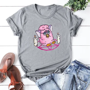 Roz drăguț Animale Desene animate T-shirt Femei Estetice Amuzant Grafic Alb Tricouri Femei Tricou Gotic Gât Rotund Camiseta Mujer Topuri