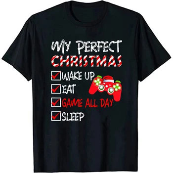 My Perfect De Crăciun Joc Video Santa Pălărie Gamer Pijamale T-Shirt Crăciun Fericit Mâneci Scurte Amuzante De Crăciun De Top Tee Shirt