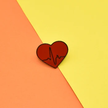 Roșu ECG Insigna de Desene animate Dragostea Inimii Metal Emailat Broșă Moda Rever Rucsac Accesorii Bijuterii Cadou Pentru Prieteni 0