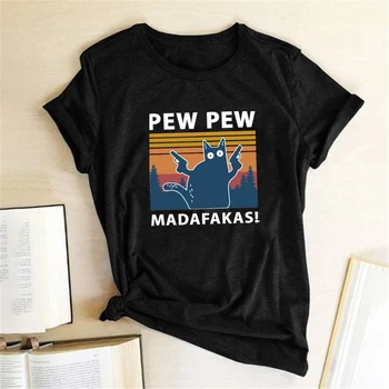 Pew Pew Madafakas Print T-shirt Femei de Vară 2020 Grafic Teuri Amuzant Shirt Pentru femeie tricouri Largi Echipajul Gât Harajuku Topuri
