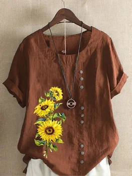 Femei Lenjerie Tricou Guler Rotund Floarea-soarelui Imprimate T-shirt Maneca Scurta Tricou Casual Doamnelor Plus Dimensiune Looes cămăși și Bluze