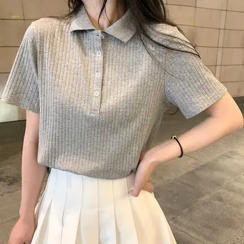 Tricouri Femei Culturilor Topuri Tricotate cu Maneca Scurta Slim coreea Style Moda Solid Simplu Harajuku Elegant Pieptul Singur All-meci