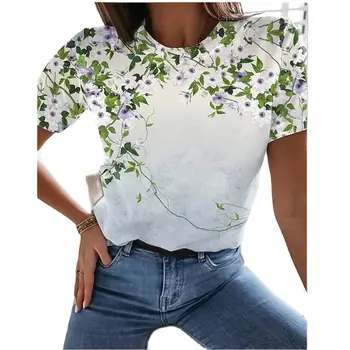 Noi de vara pentru femei cu maneci scurte T-shirt, 3D print floral, gât, liber stil casual XXS-6XL