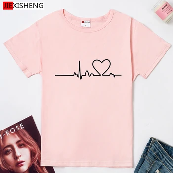 Vara Plus Dimensiunea Femei t shirt Electrocardiograma dragoste inima de Imprimare T-shirt Amuzant Femeie Tee Topuri Casual Femei T-shirt