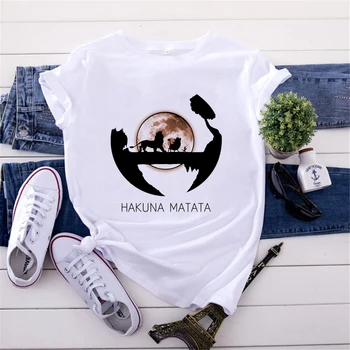 Hakuna Matata Imprimate T-shirt Simba Lion King Vara Tricouri pentru Femei Sleeve Graphic Tee Harajuku Echipajul Gât Camisetas Mujer 0