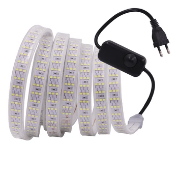 Luminozitate ridicată 276Leds/m Benzi cu LED-uri Lampa cu Dimmer 220V SMD 2835 Trei Rând Impermeabil Bandă Flexibilă cu LED-uri Panglică Frânghie Decor Acasă