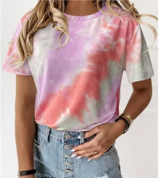 Liber Casual Femei Gradient de Culoare de Imprimare Tricou Maneca Scurta de Vara 2021 Noua Moda Tie-dye Print T-Shirt Scurt pe Plus Dimensiune Bluza