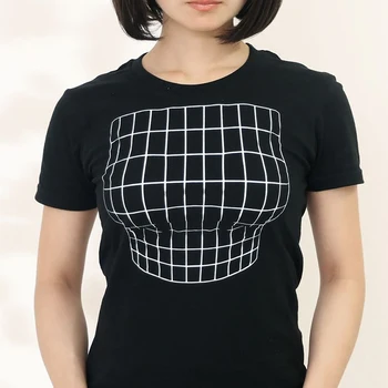 Amplificat Piept Iluzie Optică Femei tricouri Haioase Imprimate 3D Sani uriasi T-Shirt Femme Harajuku Tricou Goth Negru Topuri Tricou
