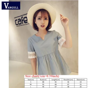 Transport gratuit stil coreean Carouri Femei T-Shirt de Vară V-neck Maneca Scurta Drăguț Feminin Topuri de Moda Dantelă Mozaic Doamnelor
