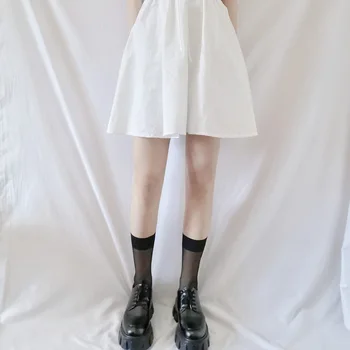 Japonia Ultra-subțire de Înaltă Sosete Femei Transparent Nyon Șosete Lungi Femme Alb Negru Șosete Scurte Rochie Calcetines Medias 0
