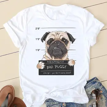 Femei T-shirt ' 90 Dragoste Pug Câine Doamnelor Moda Haine cu Maneci Scurte de Desene animate Haine de Primavara-Vara de sex Feminin Tee Grafic Tricou