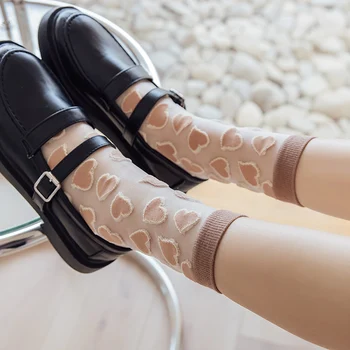 Vara Femei Șosete Stil Japonez Dulce Crytal Pahar de Mătase Șosete Inima de Imprimare Ultra-subțire Transparent Fete Kawaii Drăguț Șosete Lungi