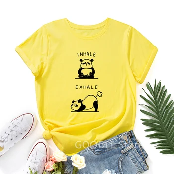 Panda amuzant Imhale Expirati Camasi pentru Femei Ursul Panda Drăguț T-Shirt Animal Graphic Tee de Vara din Bumbac cu Maneci Scurte Topuri