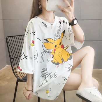 Pokemon animație periferice Pikachu cu maneci scurte t-shirt femei 2021 noua moda haine de vară pierde jumătate maneca