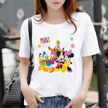 Iubesc pe Mickey Și Minnie Câteva Tricouri de Vara cu Maneci Scurte Casual Alb O-neck Tricouri Unisex Moda Femei, Haine Plus Dimensiunea 1