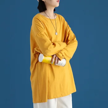 AYUNSUE 2021 Primavara Toamna cu maneca Lunga Bumbac T-Shirt Femei Bază Tricou Supradimensionat Tricou Casual, O-neck tricou Femei 1