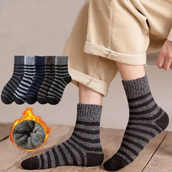 Iarna dungi lână pufos termică sosete groase bărbați femei calcetines mujer chaussettes chaussette femme socken sokken ciorap de bumbac 1