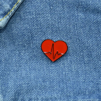 Roșu ECG Insigna de Desene animate Dragostea Inimii Metal Emailat Broșă Moda Rever Rucsac Accesorii Bijuterii Cadou Pentru Prieteni 2
