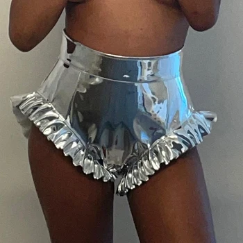 Bibelouri Metalic din Piele PU Scurți Sexy Femei de Îmbrăcăminte de Vară Festivalul Clubwear Înaltă Waisted Shorts Y2k Aur de Moda de Argint 3