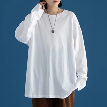 AYUNSUE 2021 Primavara Toamna cu maneca Lunga Bumbac T-Shirt Femei Bază Tricou Supradimensionat Tricou Casual, O-neck tricou Femei 3