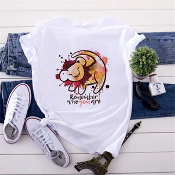 Hakuna Matata Imprimate T-shirt Simba Lion King Vara Tricouri pentru Femei Sleeve Graphic Tee Harajuku Echipajul Gât Camisetas Mujer 3