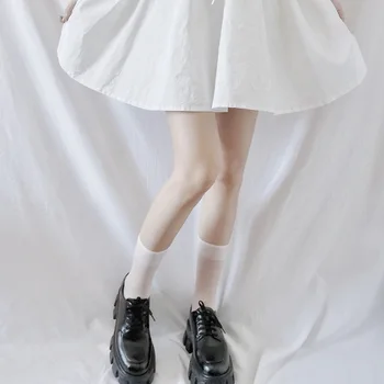Japonia Ultra-subțire de Înaltă Sosete Femei Transparent Nyon Șosete Lungi Femme Alb Negru Șosete Scurte Rochie Calcetines Medias 3