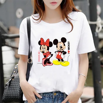 Iubesc pe Mickey Și Minnie Câteva Tricouri de Vara cu Maneci Scurte Casual Alb O-neck Tricouri Unisex Moda Femei, Haine Plus Dimensiunea 4